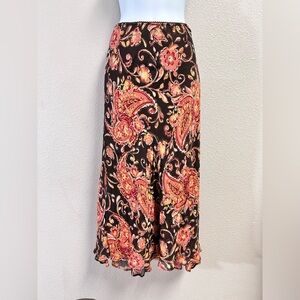 Style & Co Maxi Skirt Paisley Fairy Y2K 8P Pink Brown Tiered Lettuce Hem